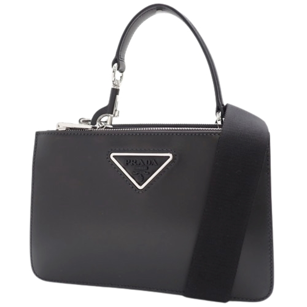 Prada Handbag 2way Shoulder Leather Nero Black Silver Hardware
